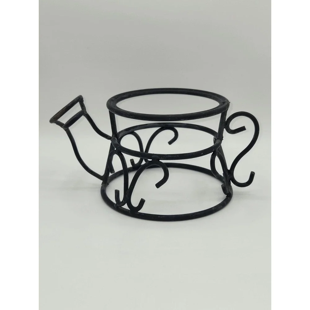 Wrought Iron Watering Can Plant Stand Holder Rustic Garden Planter Display Black